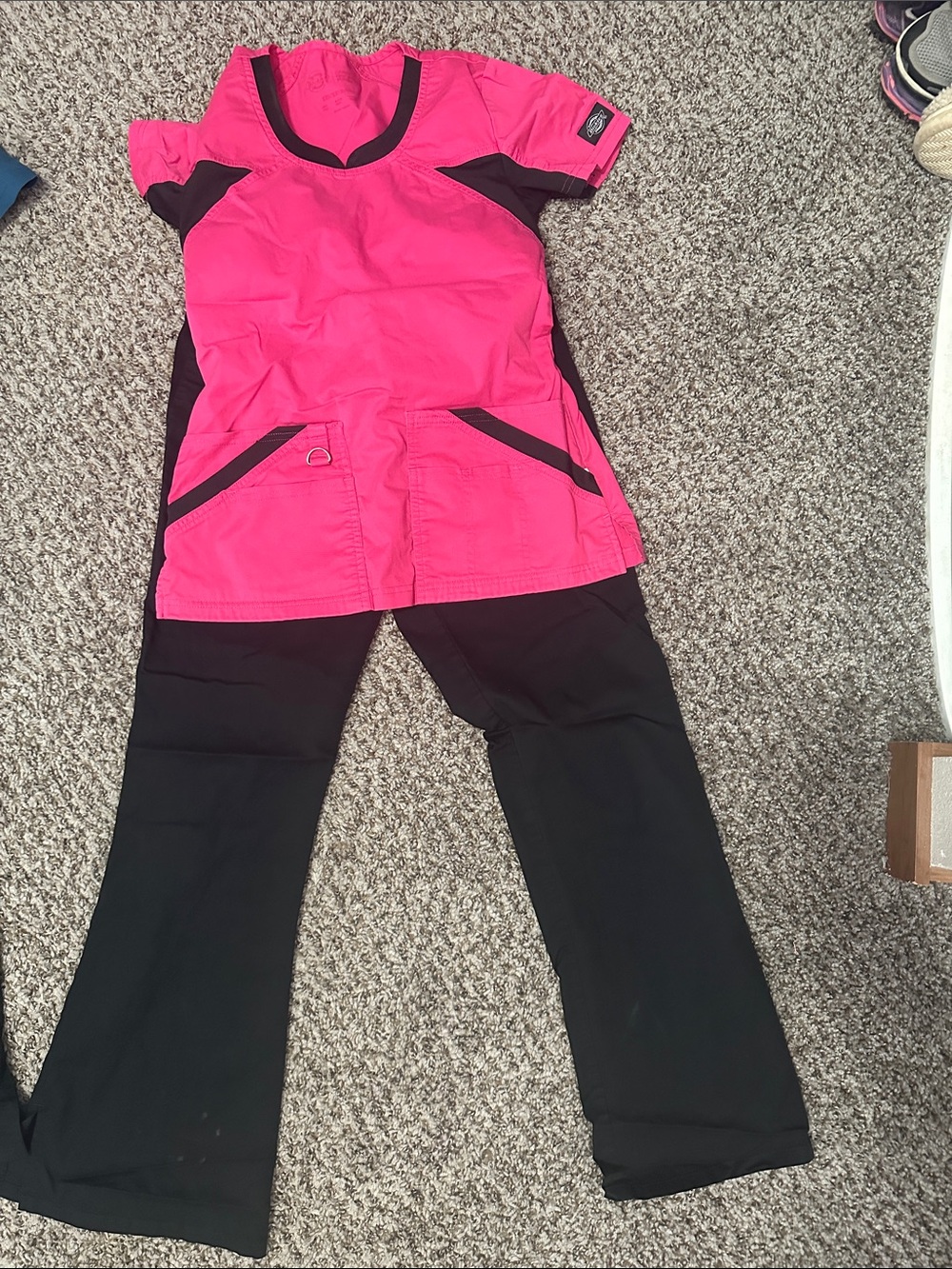 Women's Two-Tone Pink & Black Medical Scrub Pants and Top Set